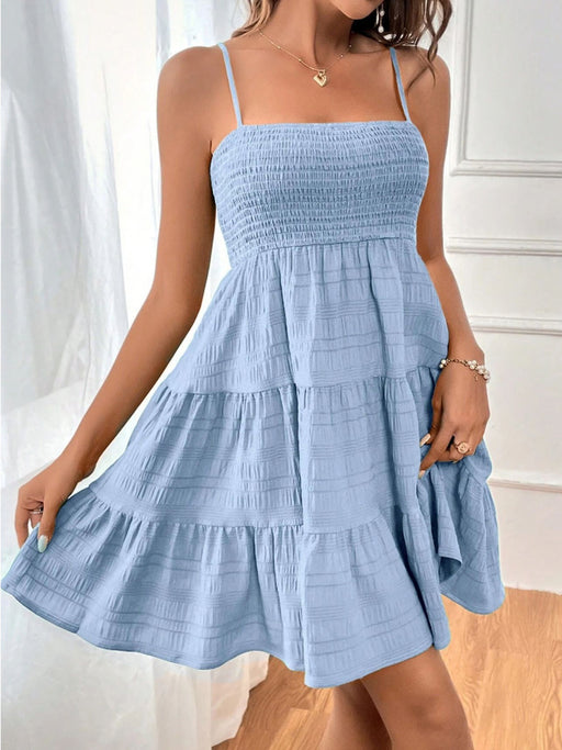 Smocked Square Neck Mini Cami Dress Blue