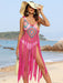 Fringe Spaghetti Strap Cover-Up Hot Pink One Size