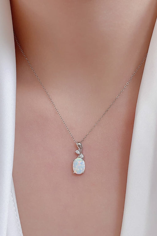 Opal Oval Pendant Chain Necklace White One Size