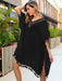 Tassel Cutout Half Sleeve Cover-Up Black One Size