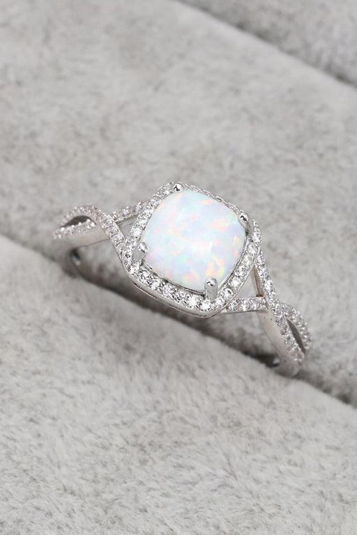 Opal Contrast Crisscross Ring Silver