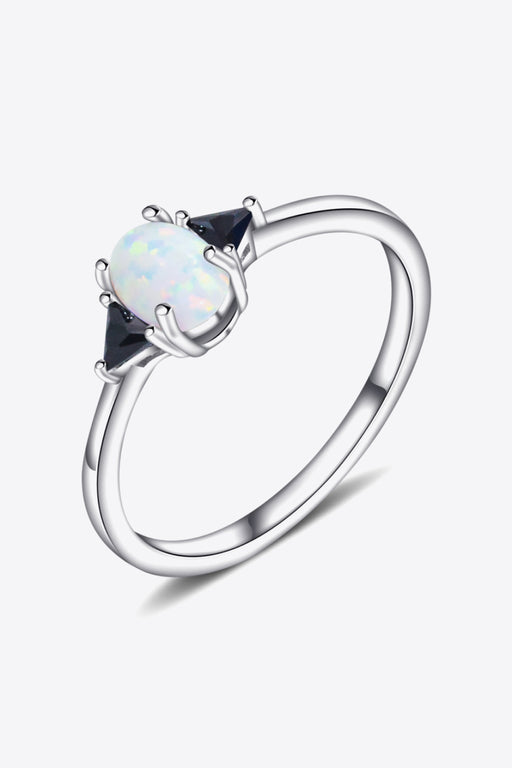 Contrast 925 Sterling Silver Opal Ring Black