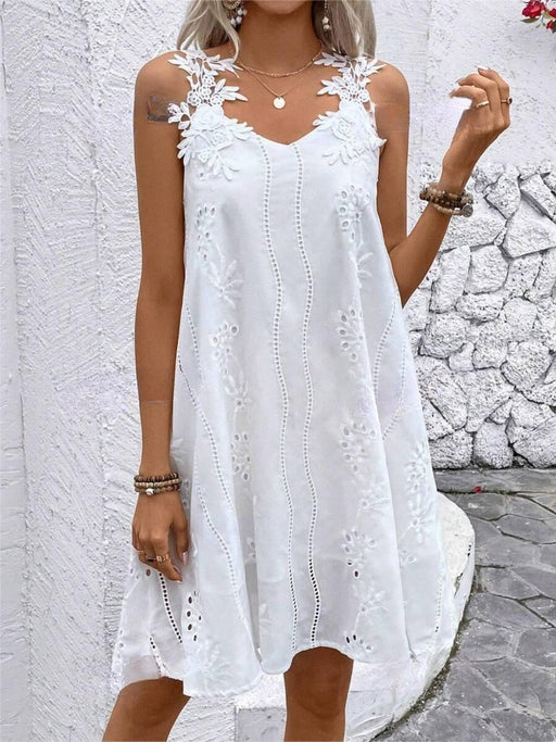 Lace Detail V-Neck Mini Dress White