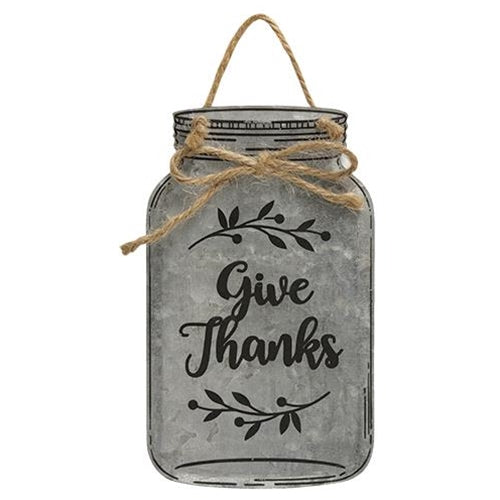 Give Thanks Metal Mason Jar Ornament