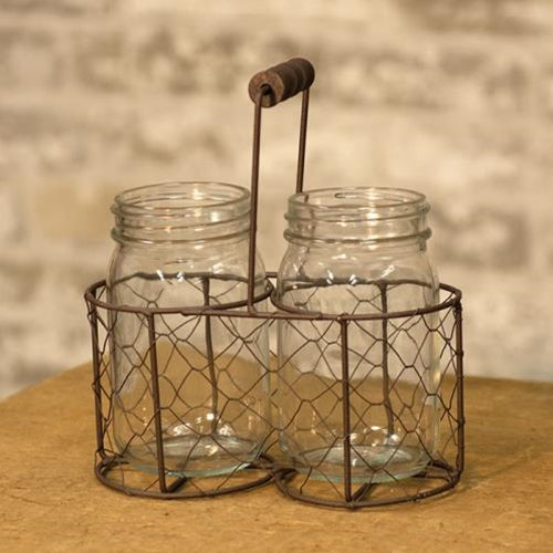 2 Glass Jars w/ Wire Carrier