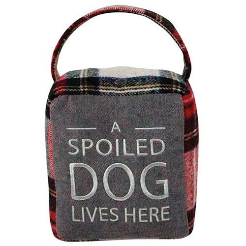 Red & Gray Plaid "A Spoiled Dog Lives Here" Doorstop